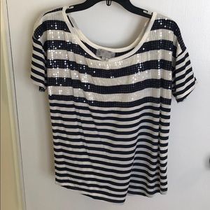 Solemio Navy & White Stripe Top with Sequins